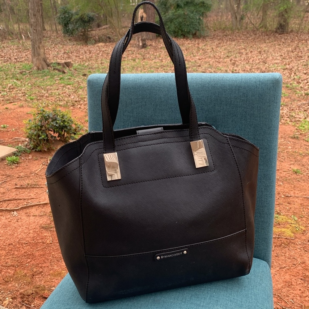 B.Makowsky Tessa Dark Hunter Green Crosshatched Textured Leather Tote/Handbag